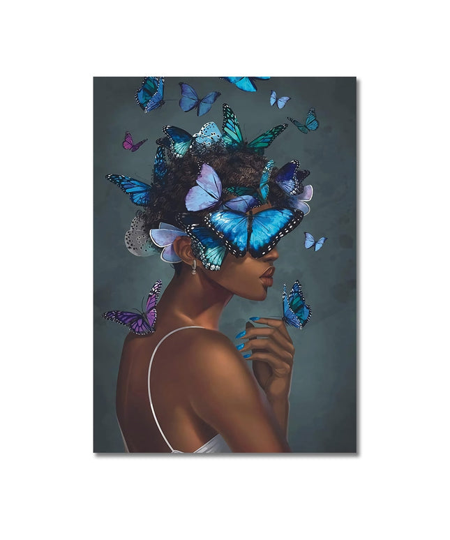 Graceful Elegance: Scandinavian Art Women with Butterfly Canvas Print 