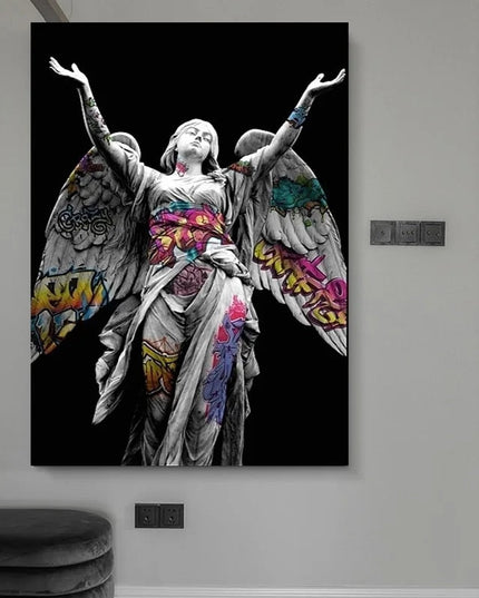 Graffiti Angels: Urban Art on Michelangelo's Statues Wall Poster