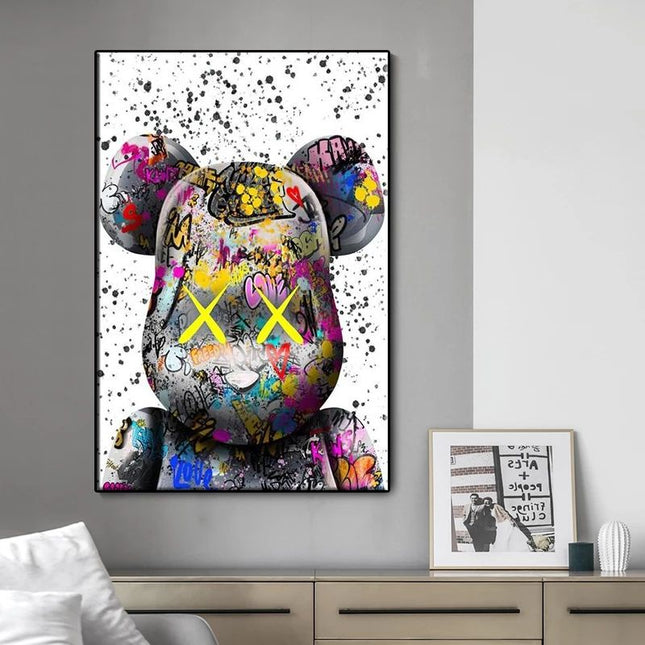 Graffiti Cartoon Violence Bearbrick Art Canvas Print - Vibrant & Edgy Wall Decor