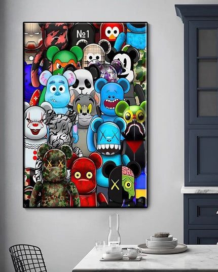 Graffiti Cartoon Violence Bearbrick Art Canvas Print - Vibrant & Edgy Wall Decor