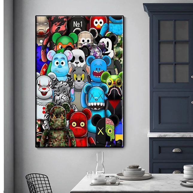Graffiti Cartoon Violence Bearbrick Art Canvas Print - Vibrant & Edgy Wall Decor