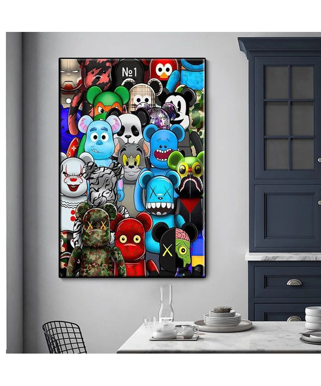 Graffiti Cartoon Violence Bearbrick Art Canvas Print - Vibrant & Edgy Wall Decor