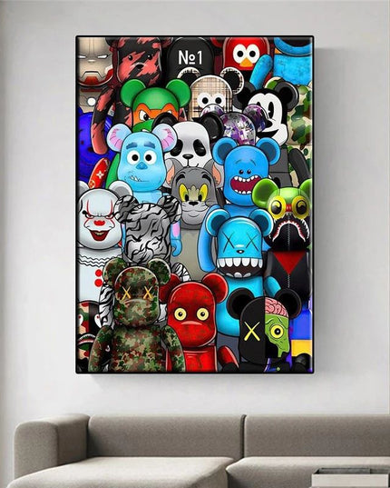 Graffiti Cartoon Violence Bearbrick Art Canvas Print - Vibrant & Edgy Wall Decor
