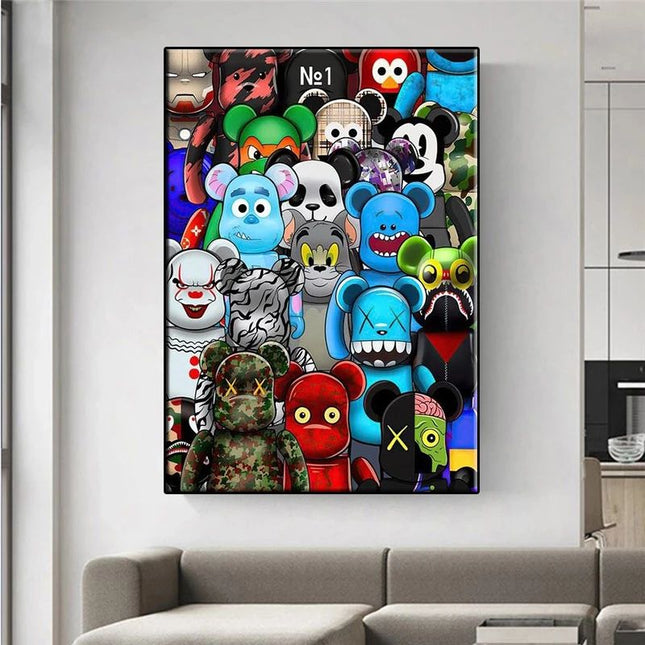 Graffiti Cartoon Violence Bearbrick Art Canvas Print - Vibrant & Edgy Wall Decor