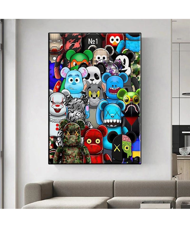 Graffiti Cartoon Violence Bearbrick Art Canvas Print - Vibrant & Edgy Wall Decor