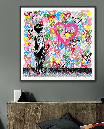 Graffiti Heart: Banksy Graffiti Boy Canvas Print Wall Poster
