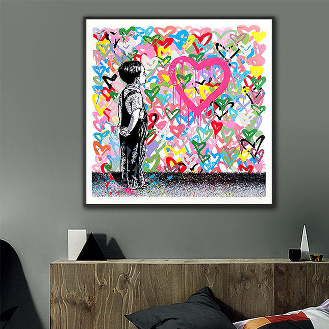 Graffiti Heart: Banksy Graffiti Boy Canvas Print Wall Poster