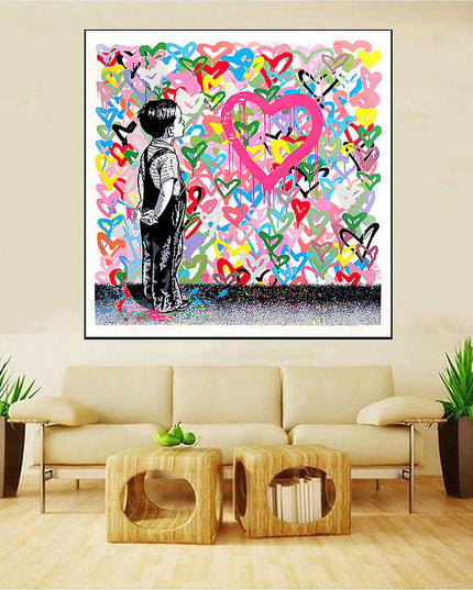 Graffiti Heart: Banksy Graffiti Boy Canvas Print Wall Poster