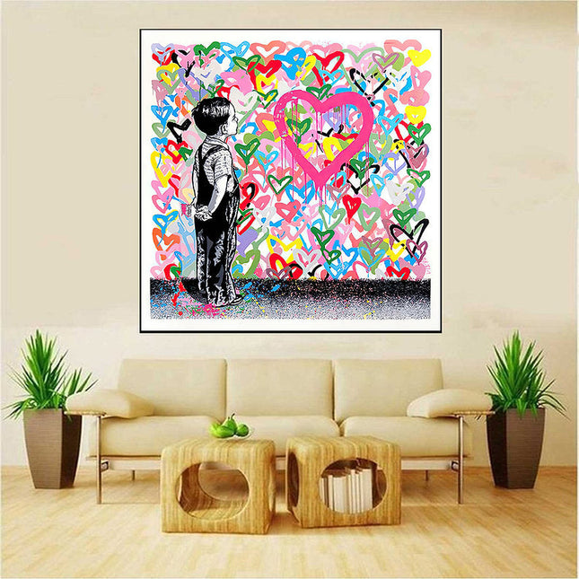 Graffiti Heart: Banksy Graffiti Boy Canvas Print Wall Poster