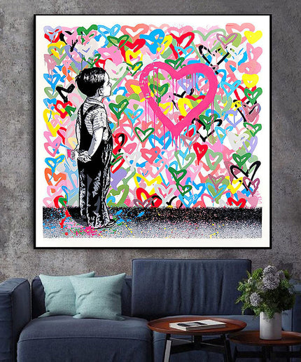 Graffiti Heart: Banksy Graffiti Boy Canvas Print Wall Poster