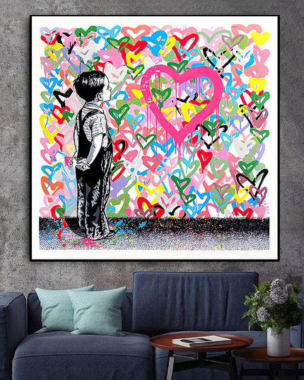 Graffiti Heart: Banksy Graffiti Boy Canvas Print Wall Poster
