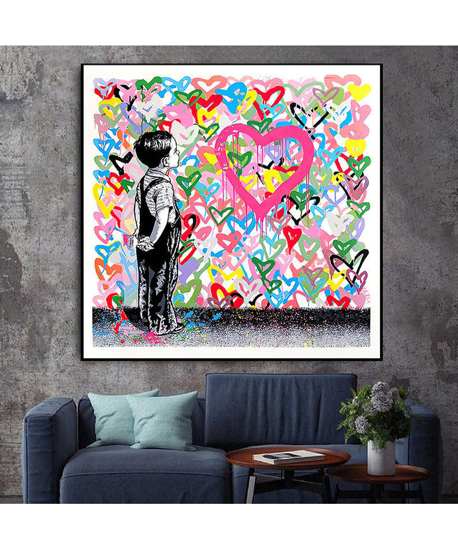 Graffiti Heart: Banksy Graffiti Boy Canvas Print Wall Poster