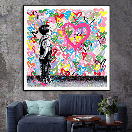 Graffiti Heart: Banksy Graffiti Boy Canvas Print Wall Poster