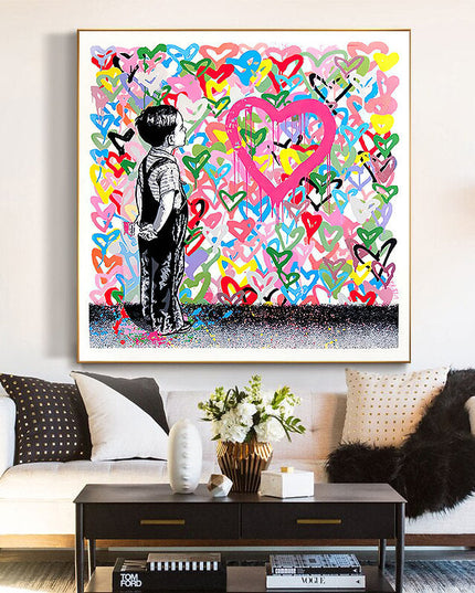 Graffiti Heart: Banksy Graffiti Boy Canvas Print Wall Poster