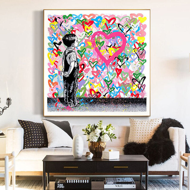 Graffiti Heart: Banksy Graffiti Boy Canvas Print Wall Poster