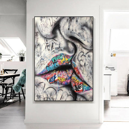 Graffiti Kiss - Love and Peace Lips Canvas Wall Art Poster Wall Poster