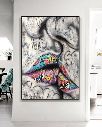 Graffiti Kiss - Love and Peace Lips Canvas Wall Art Poster Wall Poster