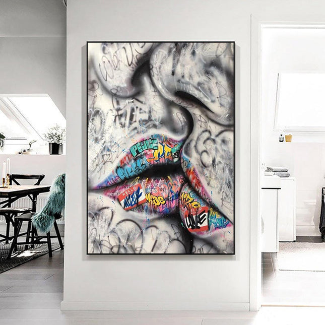 Graffiti Kiss - Love and Peace Lips Canvas Wall Art Poster Wall Poster
