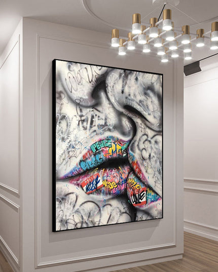 Graffiti Kiss - Love and Peace Lips Canvas Wall Art Poster Wall Poster