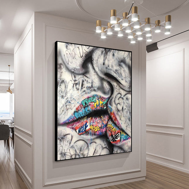 Graffiti Kiss - Love and Peace Lips Canvas Wall Art Poster Wall Poster