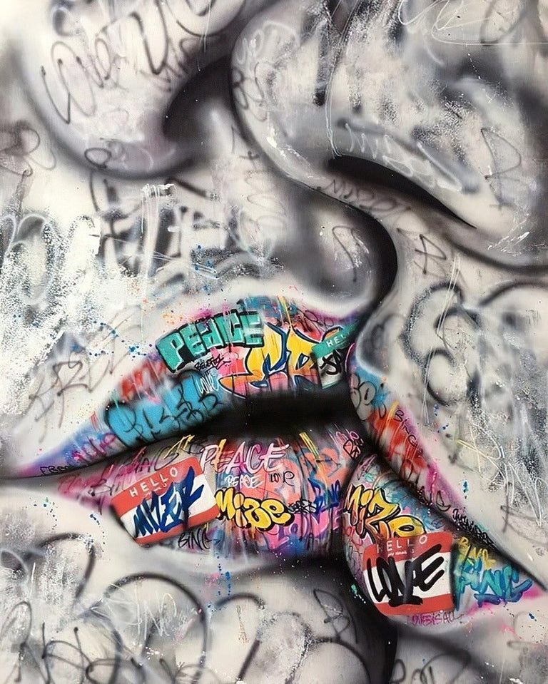 Graffiti Kiss - Love and Peace Lips Canvas Wall Art Poster Wall Poster