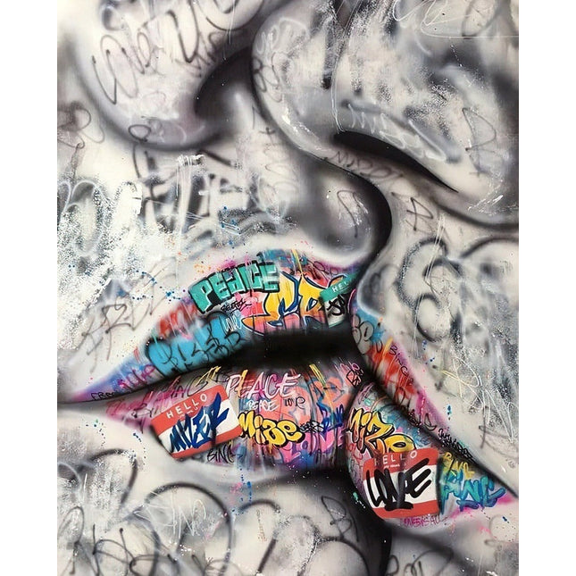 Graffiti Kiss - Love and Peace Lips Canvas Wall Art Poster Wall Poster