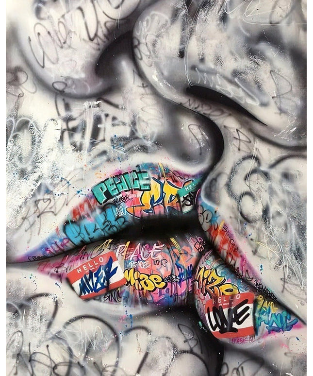 Graffiti Kiss - Love and Peace Lips Canvas Wall Art Poster Wall Poster
