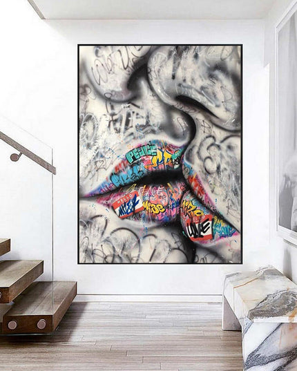 Graffiti Kiss - Love and Peace Lips Canvas Wall Art Poster Wall Poster
