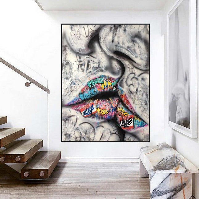 Graffiti Kiss - Love and Peace Lips Canvas Wall Art Poster Wall Poster