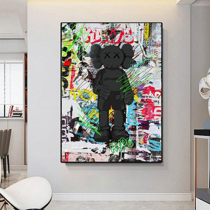 Graffiti Noir: Black KAWS XX Urban Art Canvas Print Wall Poster