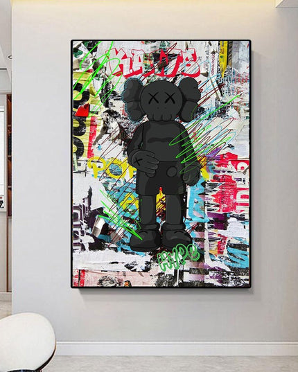 Graffiti Noir: Black KAWS XX Urban Art Canvas Print Wall Poster