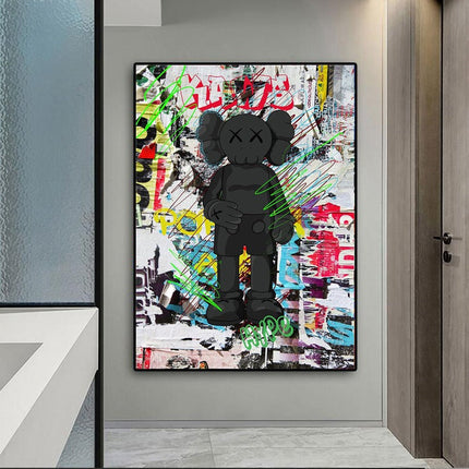 Graffiti Noir: Black KAWS XX Urban Art Canvas Print Wall Poster