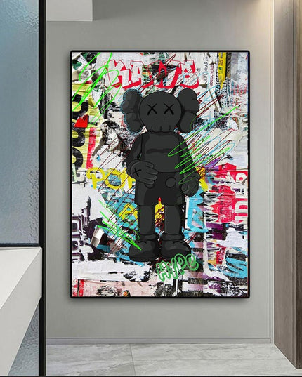 Graffiti Noir: Black KAWS XX Urban Art Canvas Print Wall Poster