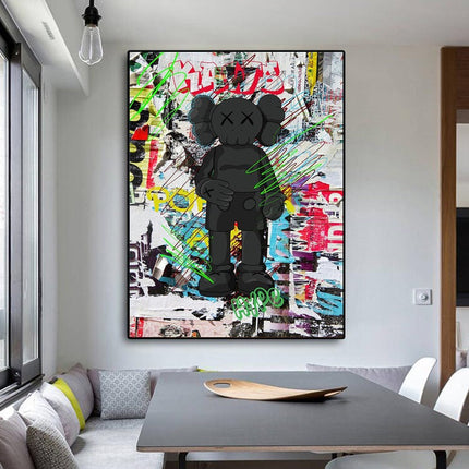 Graffiti Noir: Black KAWS XX Urban Art Canvas Print Wall Poster