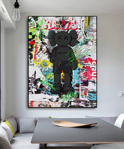 Graffiti Noir: Black KAWS XX Urban Art Canvas Print Wall Poster