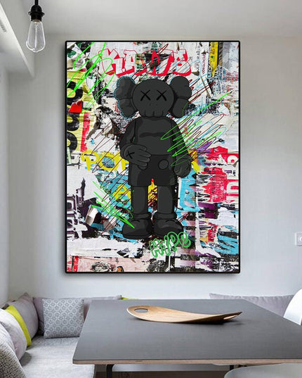 Graffiti Noir: Black KAWS XX Urban Art Canvas Print Wall Poster