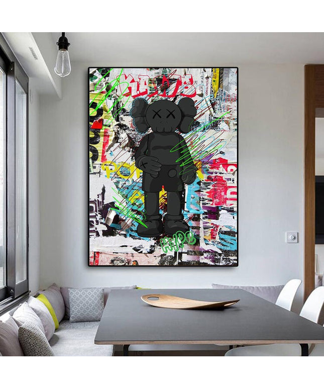 Graffiti Noir: Black KAWS XX Urban Art Canvas Print Wall Poster