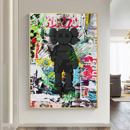 Graffiti Noir: Black KAWS XX Urban Art Canvas Print Wall Poster