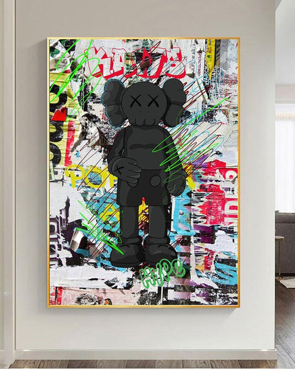 Graffiti Noir: Black KAWS XX Urban Art Canvas Print Wall Poster