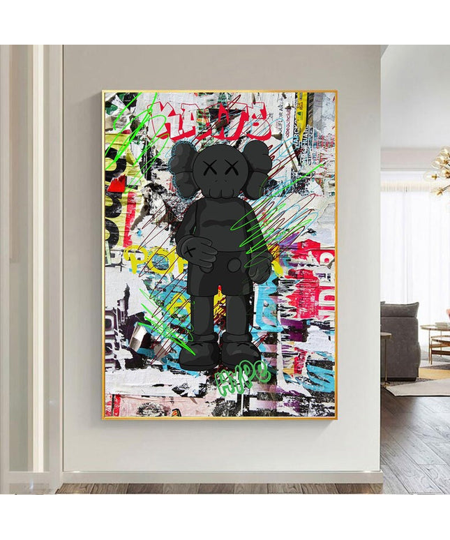 Graffiti Noir: Black KAWS XX Urban Art Canvas Print Wall Poster