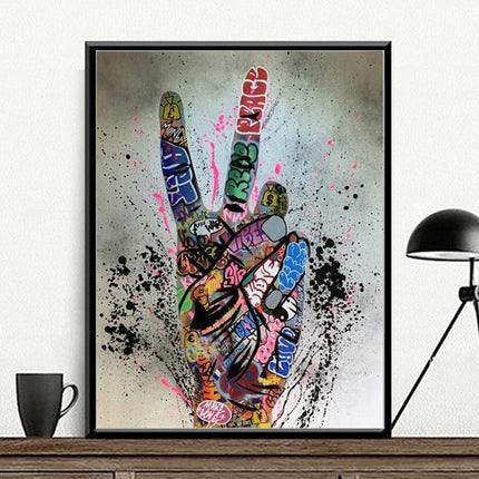 Graffiti Peace: Hand Pose Artwork on Canvas Print Wall Poster