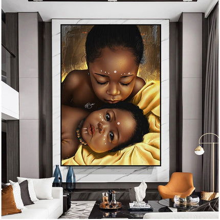 Heartwarming Africa - Two Children Love Canvas Print Poster Wall Poster