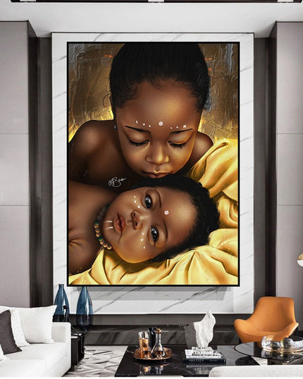 Heartwarming Africa - Two Children Love Canvas Print Poster Wall Poster