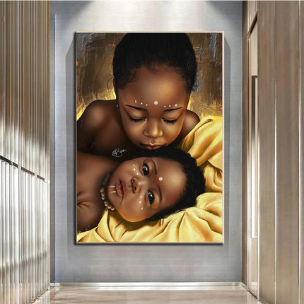 Heartwarming Africa - Two Children Love Canvas Print Poster Wall Poster
