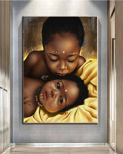 Heartwarming Africa - Two Children Love Canvas Print Poster Wall Poster