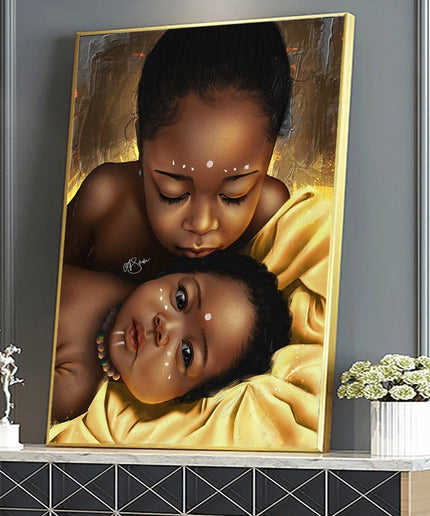 Heartwarming Africa - Two Children Love Canvas Print Poster Wall Poster