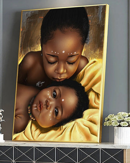 Heartwarming Africa - Two Children Love Canvas Print Poster Wall Poster