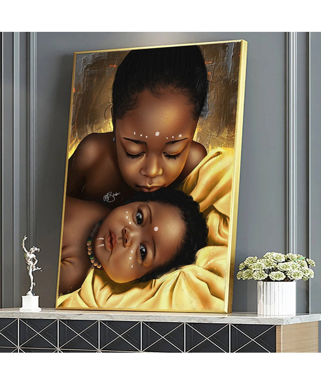 Heartwarming Africa - Two Children Love Canvas Print Poster Wall Poster