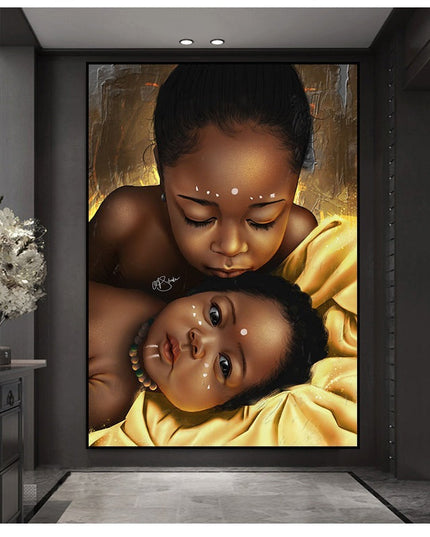 Heartwarming Africa - Two Children Love Canvas Print Poster Wall Poster