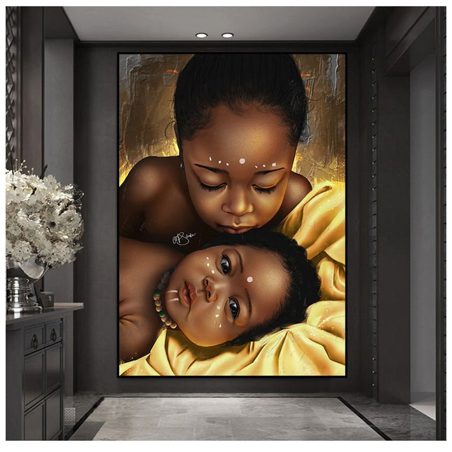 Heartwarming Africa - Two Children Love Canvas Print Poster Wall Poster